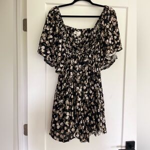 NWT Bohme floral print black babydoll mini dress